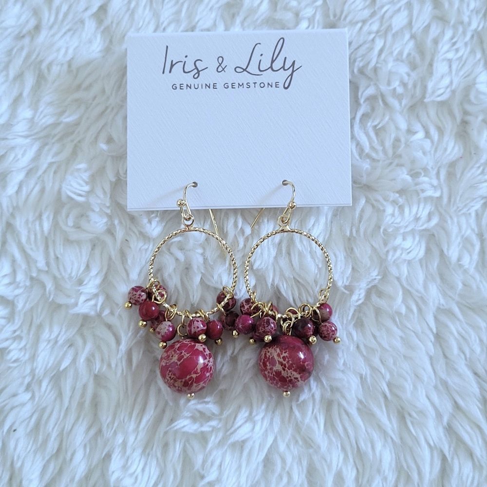Iris & Lily Speckled Red❤️ Jasper Cluster Dangle Earrings